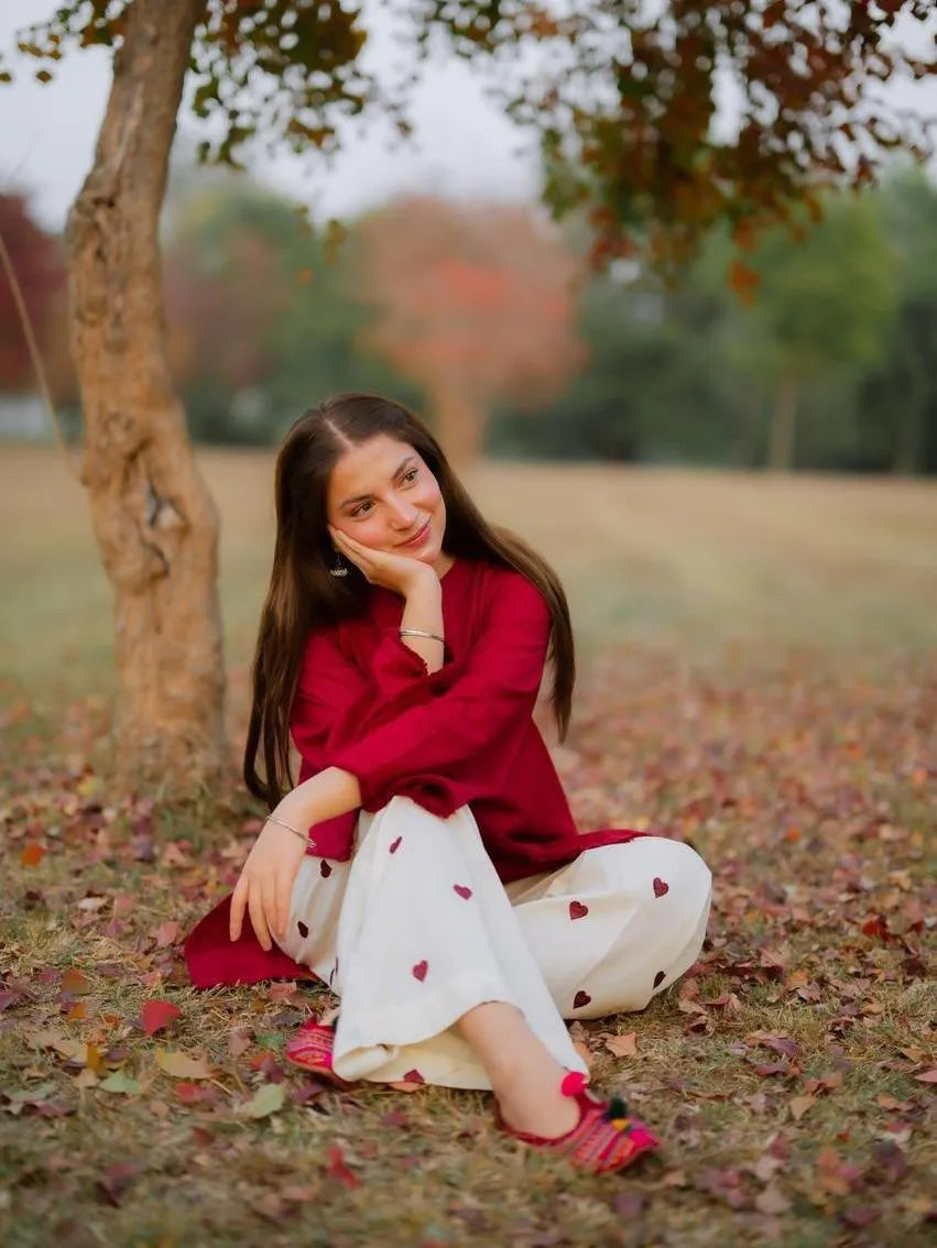 2 Pcs Women's Stitched Linen Plain Shirt And Trouser