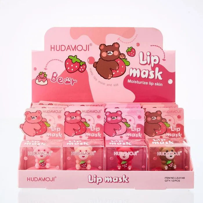 HUDAMOJI Beary Lip Mask Set (Pack of 4) – Hydrating Strawberry Moisturizing Lip Balm Best Long-Lasting Glossy Finish & Plumpy Lip Treatment for Dry Chapped Lips