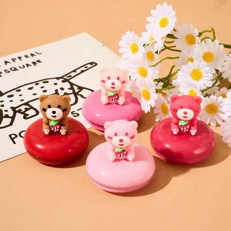 HUDAMOJI Beary Lip Mask Set (Pack of 4) – Hydrating Strawberry Moisturizing Lip Balm Best Long-Lasting Glossy Finish & Plumpy Lip Treatment for Dry Chapped Lips