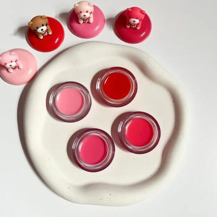 HUDAMOJI Beary Lip Mask Set (Pack of 4) – Hydrating Strawberry Moisturizing Lip Balm Best Long-Lasting Glossy Finish & Plumpy Lip Treatment for Dry Chapped Lips